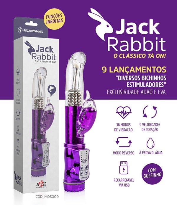 Vibrador Rotativo Recarregável Jack Rabbit Golfinho Roxo 36 Modos